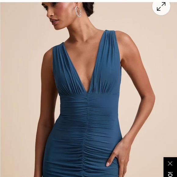 Lulus Dresses & Skirts - Lulu’s Size Medium Aveline Dark Slate Jersey Knit Ruched Bodycon Maxi Dress